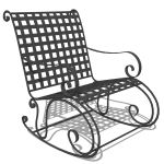 Wrought iron rocking chair.