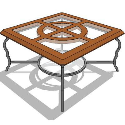 Square teak table with wrought iron leg. 