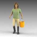 Girl in riding boots carrying grain.