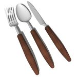 Flatware with wooden grip for table decoration.