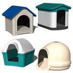 Four plastic dog houses.