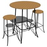Cafe wicker tall table and bar stools.