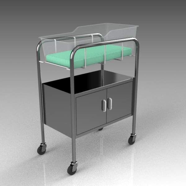 Hospital bassinet, empty and with 
infants. 
